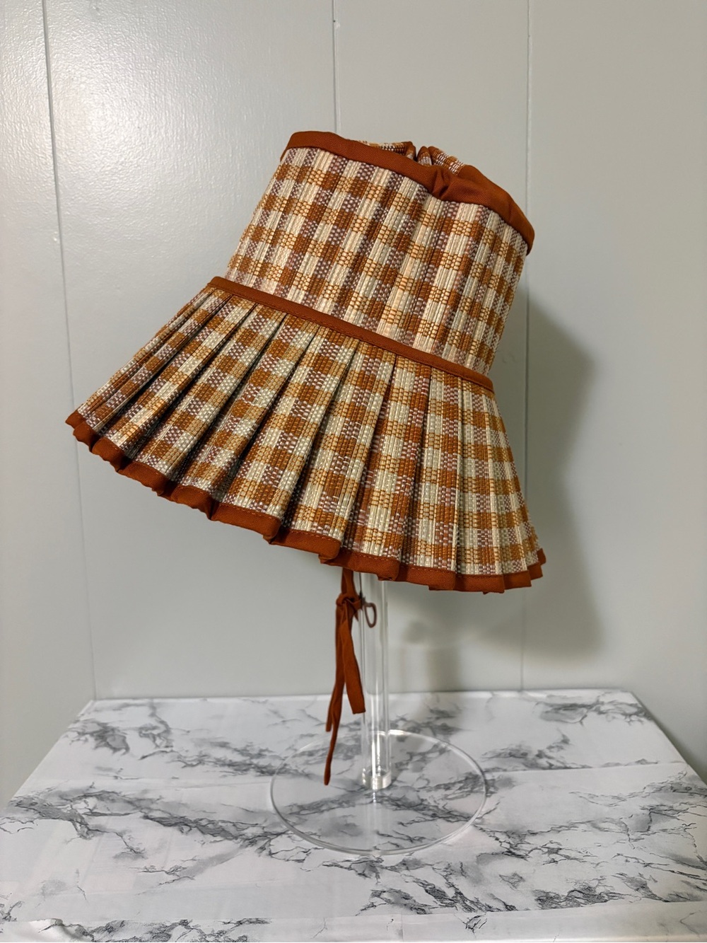 Lorna Murray Capri Hat Medium Pleated Sunhat Rust Gingham Check Luxury Resort - Picture 4 of 10